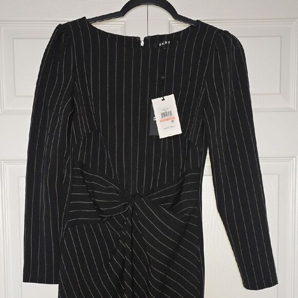 DKNY legant Black Striped Dress NEW - Picture 2 of 10